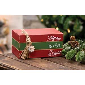 Merry and Bright Wooden Stacked Books