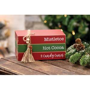 Mistletoe, Hot Cocoa & Candy Canes Wooden Stacked Books