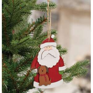Santa With Dog Wooden Ornament