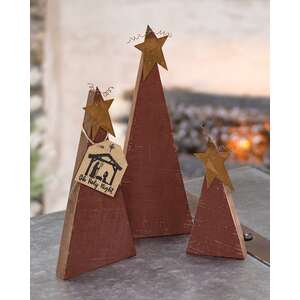 3/Set, Distressed Rustic Wood Red Christmas Trees