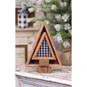 2 Set - Plaid Felt & Wood Trees