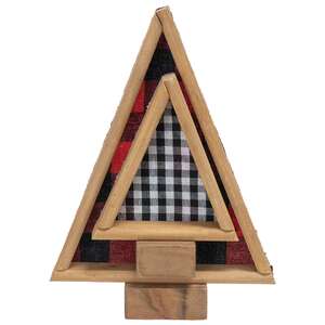 2 Set - Plaid Felt & Wood Trees