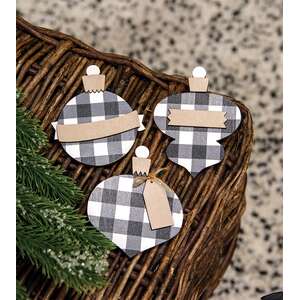 Black & White Plaid Traditional Customizable Clip Ornament, 3 Asstd.