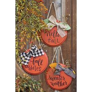 Sweater Weather Round Hanging Sign w/Burlap Bow, 3 Asstd.
