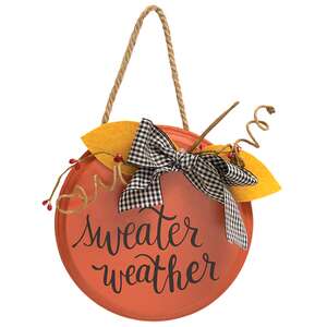 Sweater Weather Round Hanging Sign w/Burlap Bow, 3 Asstd.
