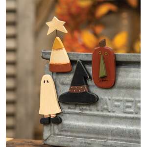 4/Set, Primitive Wooden Halloween Magnets