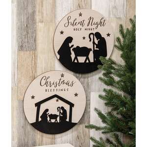 Christmas Blessing Silhouette Round Sign, 2 Asstd.