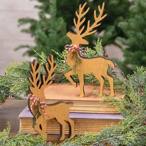 Natural Wooden Deer Cutout Sitters, 2/Set 38779;