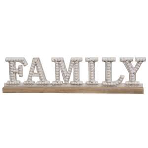 Family Beaded White Wood Sitter 60441;