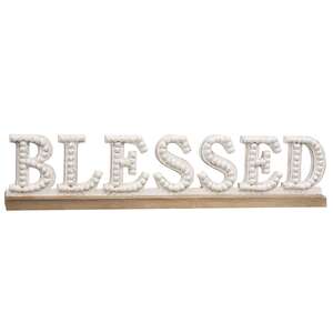 Blessed Beaded White Wood Sitter 60442;