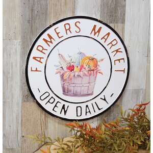 Farmer's Market Open Daily Round Metal Sign