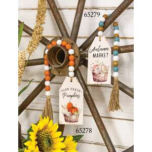 Autumn Market Beaded Wood Tag