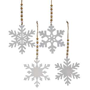 White Wood Snowflake Beaded Ornament, 4 Asstd. 65298;