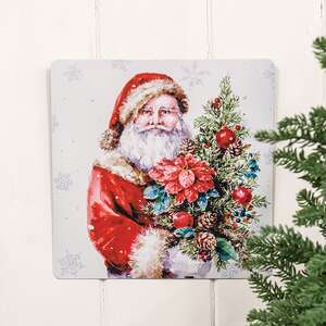 Santa with Christmas Tree Metal Sign 65398;