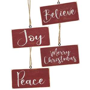 Holiday Script Red Word Ornament, 4 Asstd. 91118;