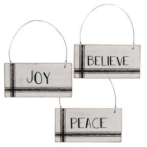 Black & White Stripe Holiday Word Ornament, 3 Asstd. 91120;