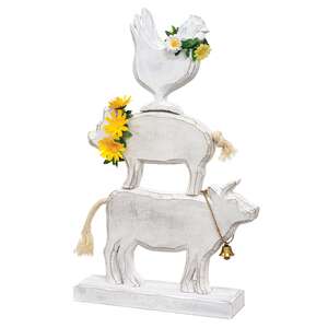 Wooden Stacked Farm Animals Sitter with Daisies