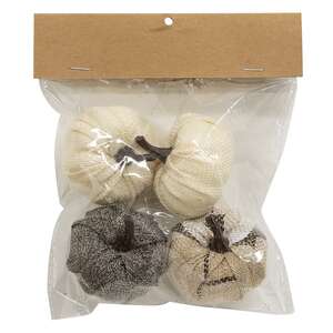 Cream & Gray Burlap Pumpkins 2.25", 4/Pack RJAF2012;