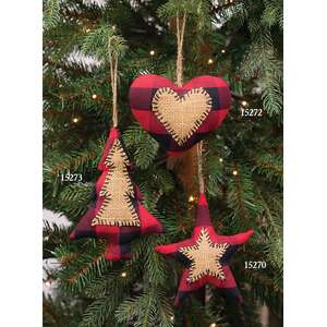 Red & Black Buffalo Check Star Fabric Stitched Ornament