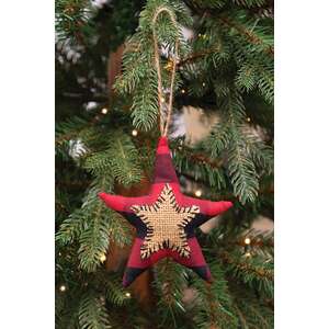 Red & Black Buffalo Check Star Fabric Stitched Ornament