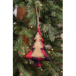 Red & Black Buffalo Check Tree Fabric Stitched Ornament