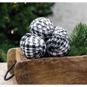 6 Set, Black & White Buffalo Check Rag Balls
