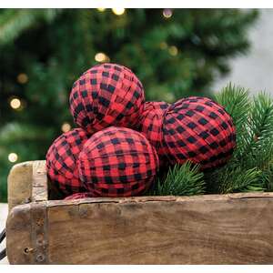 6 Set, Red & Black Buffalo Check Rag Balls