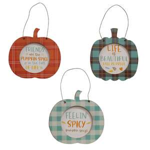 Fall Is Proof Plaid Pumpkin Hanger, 3 Asstd. 36178;