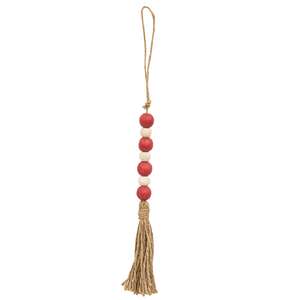 Red & White Jute Tasseled Bead Ornament 36809;