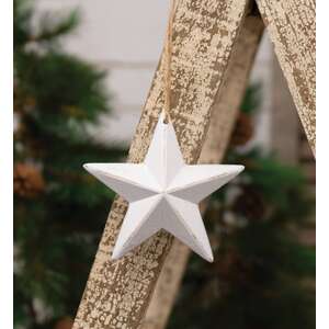 Distressed White Wooden Sparkle Star Ornament;