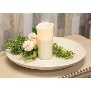 Antiqued White Carved Wood Plate - 15.5"