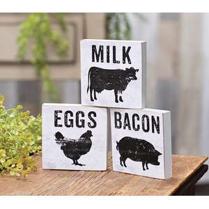 Bacon, Eggs, Milk Silhouette Square Block, 3 Asstd.