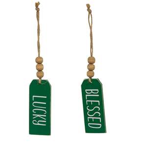 Blessed or Lucky Green Wooden Tag, 2 Asstd. 37079;