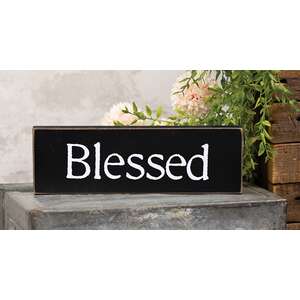 Blessed Black Wooden Block - 9.5"L x 3"H