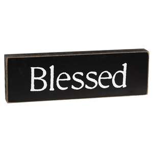 Blessed Black Wooden Block - 9.5"L x 3"H