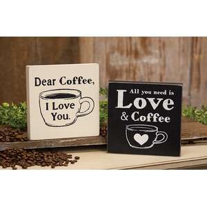 Love & Coffee Block Sign, 2 Asstd.