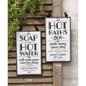 Soap and Hot Water Sign with Beaded Hanger