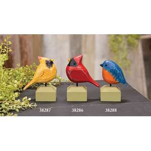 Carved Chunky Wood Male Cardinal on Base