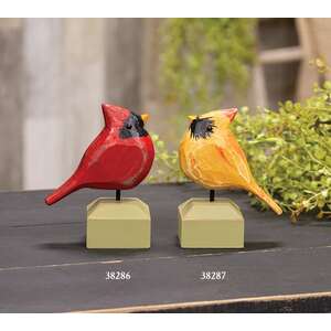 Carved Chunky Wood Male Cardinal on Base