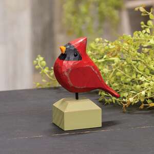 Carved Chunky Wood Male Cardinal on Base