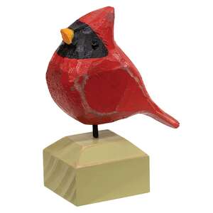 Carved Chunky Wood Male Cardinal on Base