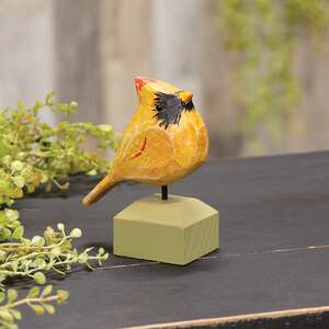 Carved Chunky Wood Female Cardinal on Base