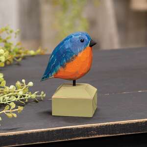 Carved Chunky Wood Bluebird on Base