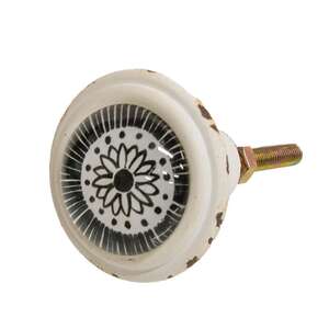 Boho Center Floral Black/White Metal Knob 65308;