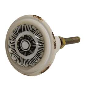Boho Floral Lines Black/White Metal Knob 65309;