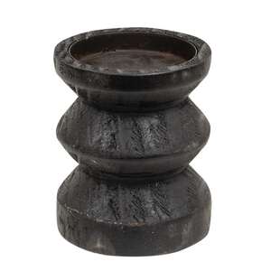 Black Wooden Pillar Candle Holder, 3.5" Tall 65331;
