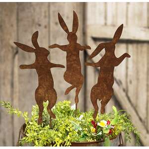 Rusty Metal Dancing Bunny Yard Stakes, 3/Set 70189;
