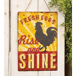 Fresh Eggs Rise and Shine Hanging Metal Sign