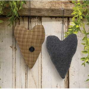 2 Set, Primitive Stuffed Country Heart Ornaments