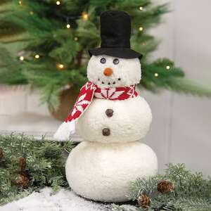 White Sherpa Snowman w/Top Hat & Snowflake Scarf, 14"H CW4085;